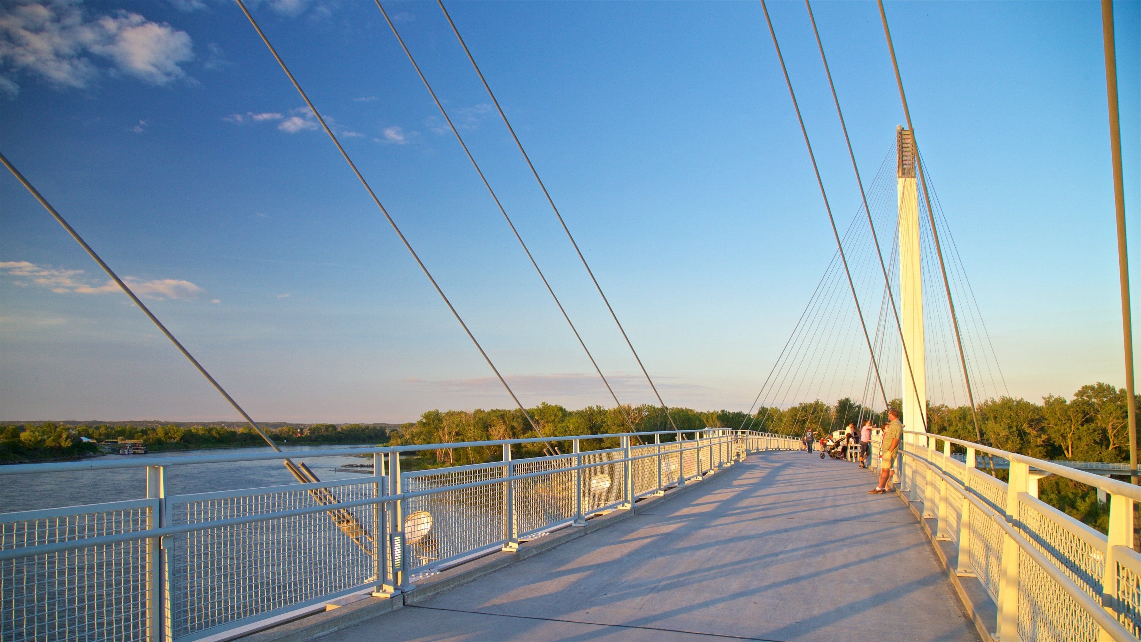 Bob Kerrey Pedestrian Bridge which includes a bridge and a sunset