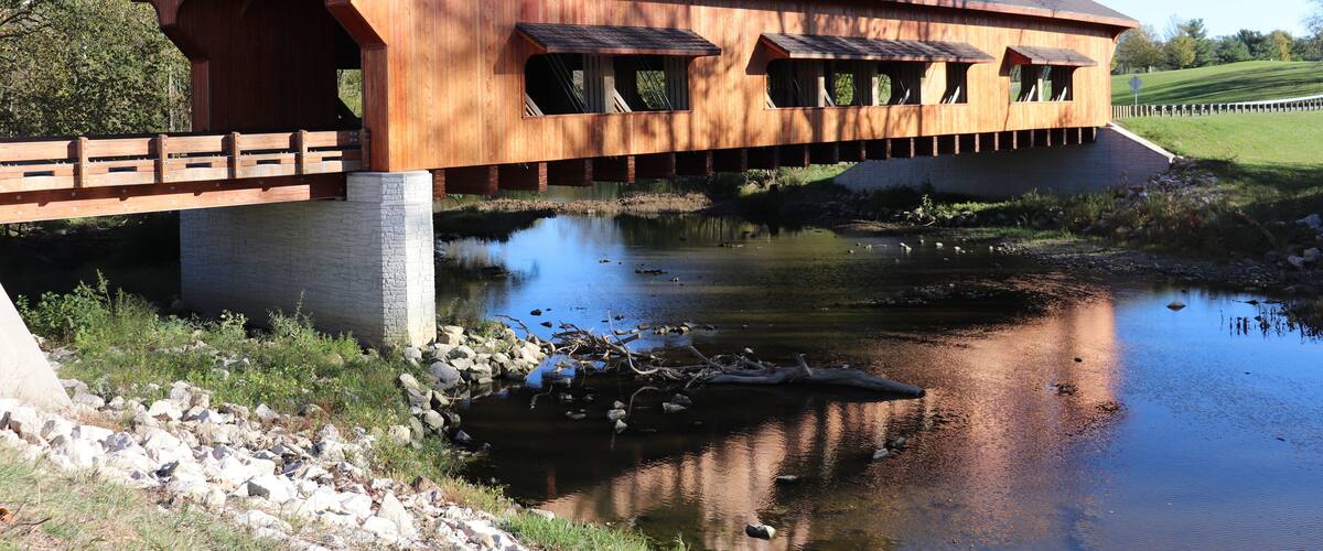Vintage Rebuilt Cedar Covered Bridge