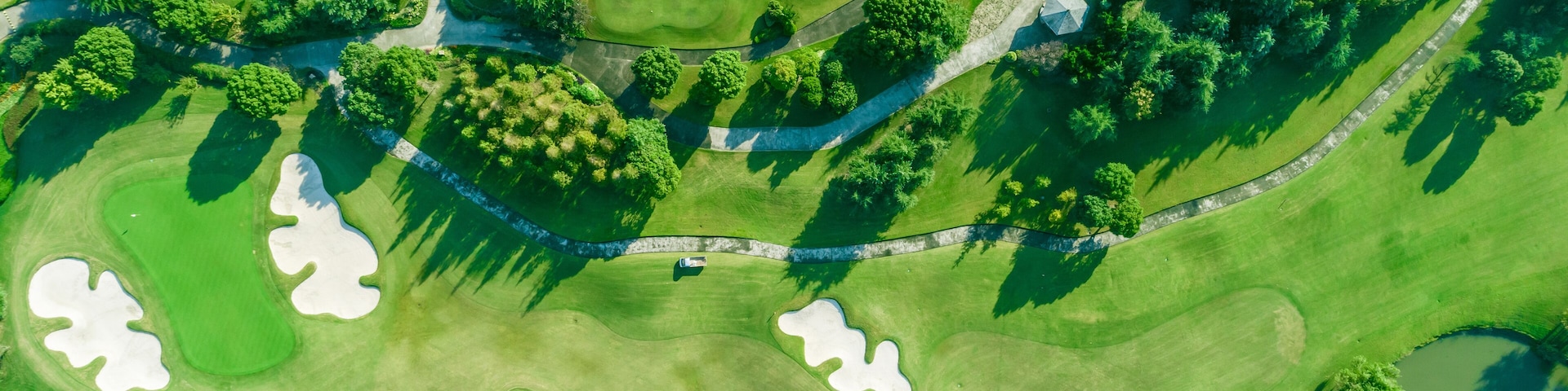 Aerial photograph of forest and golf course with lake