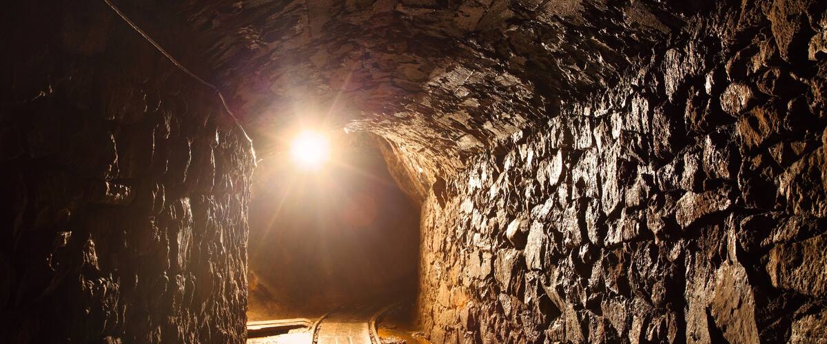 Mine tunnel with path - historical gold, silver, copper mine.