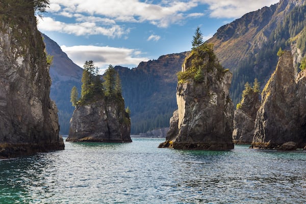 Spire Cove located within Kenai Fjords National Park. Wildlife Cruise around Resurrection Bay, Alaska, USA.