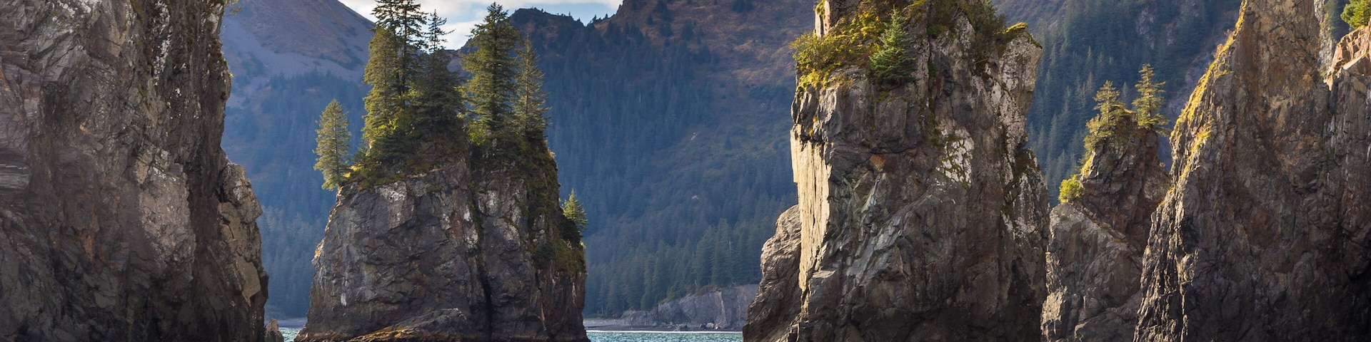 Spire Cove located within Kenai Fjords National Park. Wildlife Cruise around Resurrection Bay, Alaska, USA.
