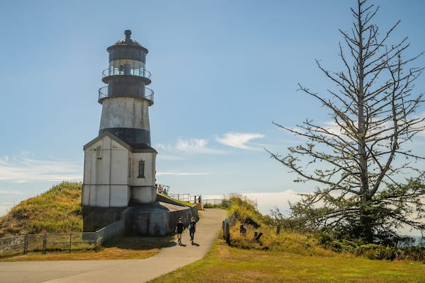 Cape Disappointment Lighthouse featuring a lighthouse as well as a couple