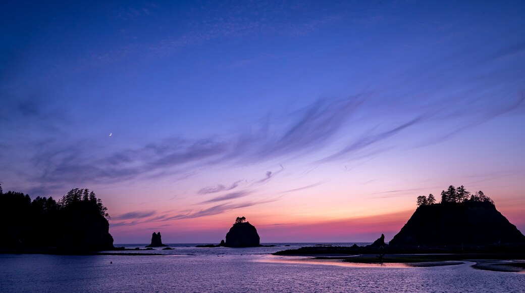 La Push Beach featuring a sunset and general coastal views