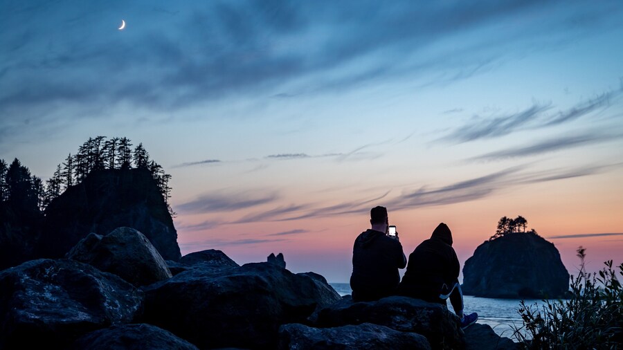 La Push which includes a sunset and general coastal views as well as a couple