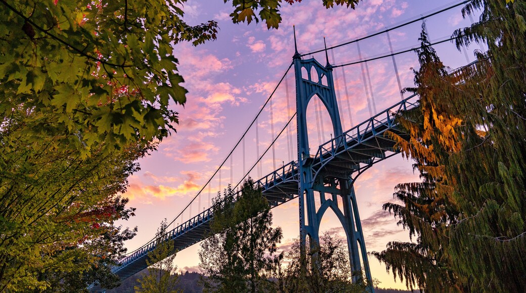 Portland, Oregon's St. Johns Bridge at Sunset in the Fall
