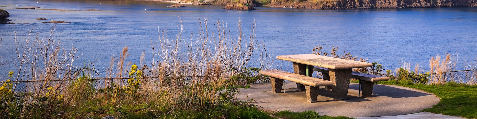 Beautiful view at Columbia river gorge in Oregon from Memaloose State Park in golden hour