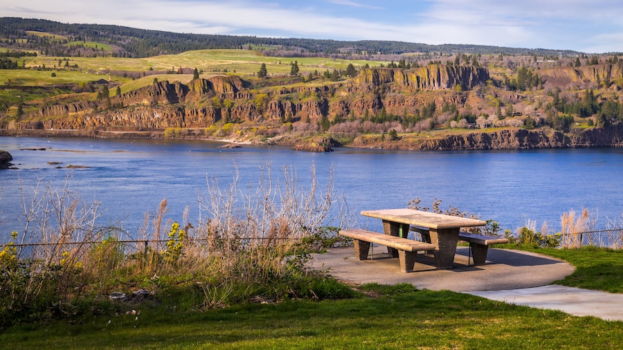 Beautiful view at Columbia river gorge in Oregon from Memaloose State Park in golden hour
