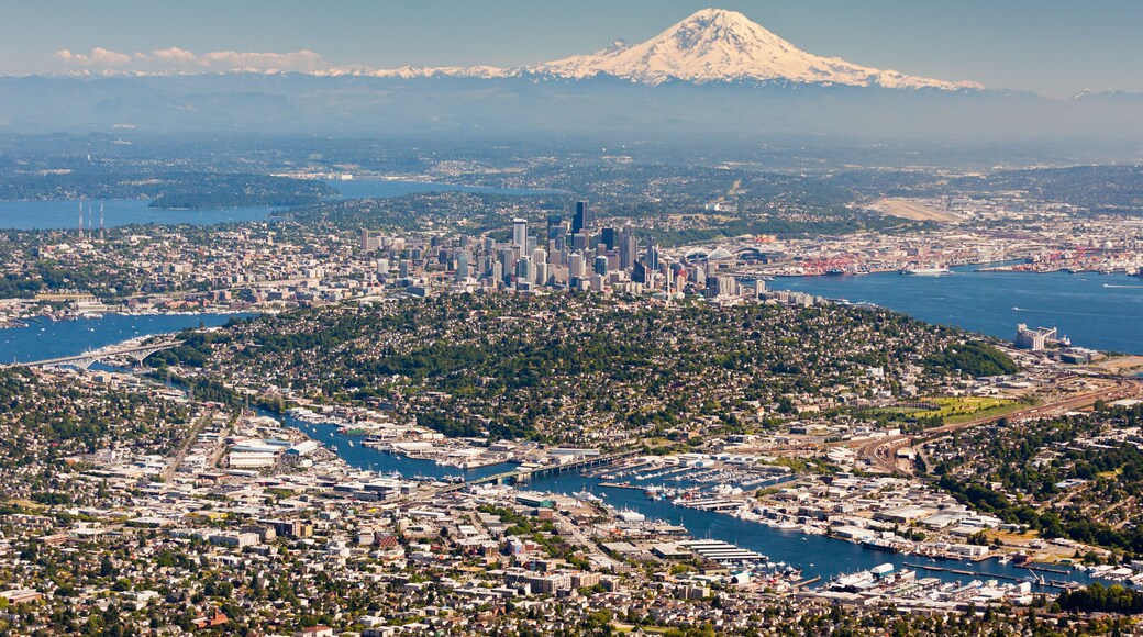 Seattle and Mount Rainier as seen from the air on a summer day