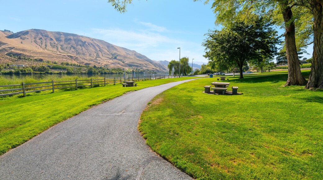 The scenic waterfront Kirby Billingsley Hydro Park along the Columbia River as it runs through East Wenatchee on Highway 28 in Chelan County, Washington State, USA.
