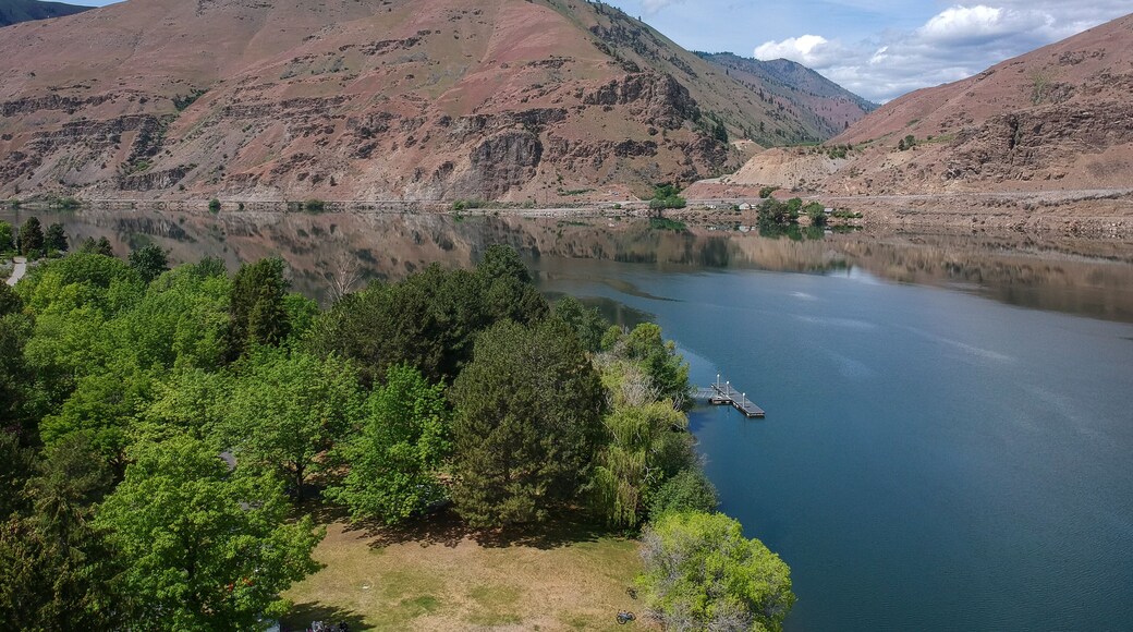 Outstanding aerial photography of picturesque Lincoln Rock State Park and beautiful Lake Entiat and Swakane Canyon in Douglas County East Wenatchee Washington State