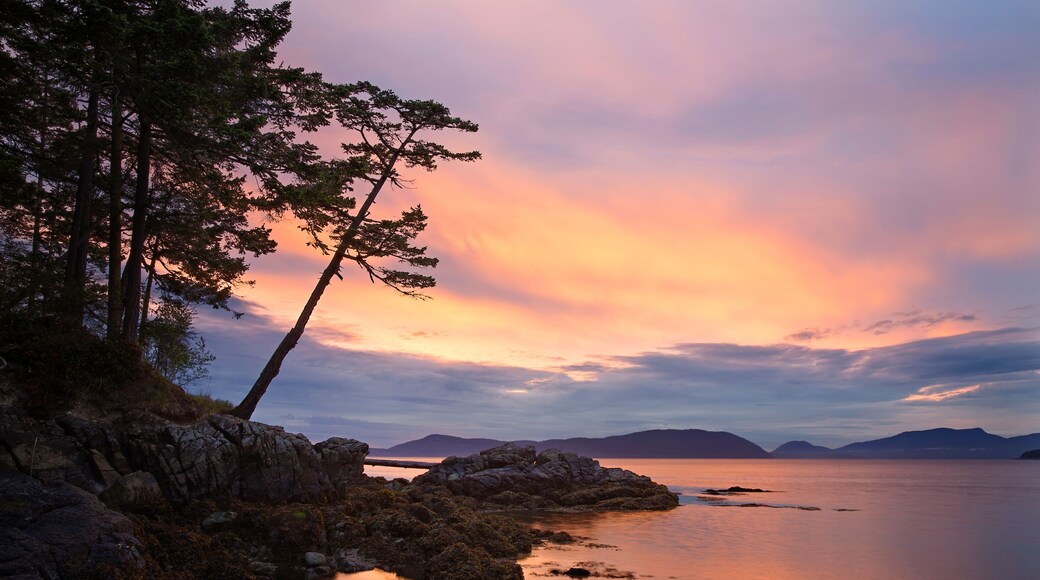 Peaceful and colorful sunset over the Salish Sea near Anacortes, Washington. San Juan Islands