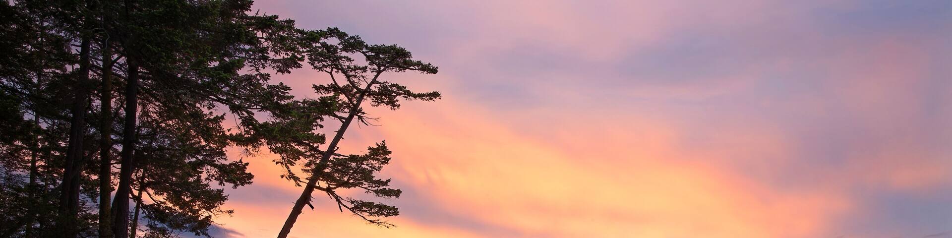 Peaceful and colorful sunset over the Salish Sea near Anacortes, Washington. San Juan Islands