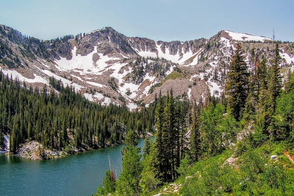View of Lake Catherine and Pioneer Peak as seen from Catherine Pass to the west of the lake.