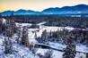 Beautiful winter landscape of the Columbia River valley from a viewpoint; Fairmont Hot Springs, British Columbia, Canada