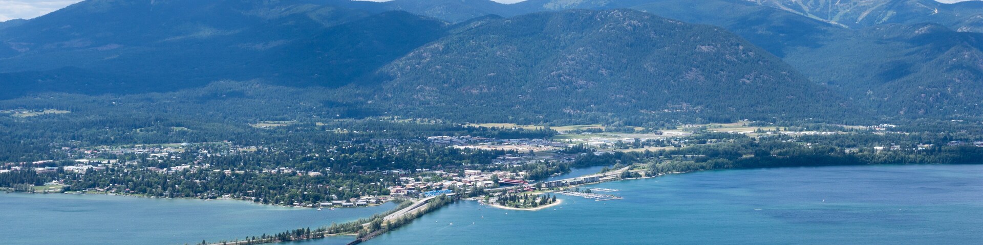 View of Lake Pend Oreille and the town of Sandpoint, Idaho, from the top of the mountain; Shutterstock ID 611065667