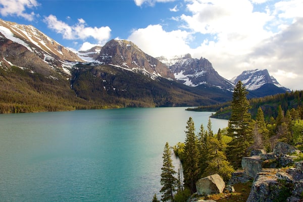 St. Mary Lake which includes mountains, tranquil scenes and landscape views