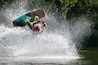 Wakeboarder make a trick on a lake