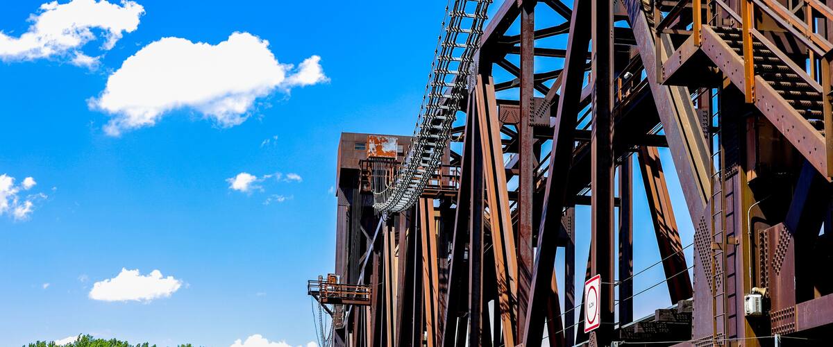 View of the train bridge over the Mississippi in Hastings, MN