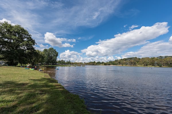 Orange, Australia - December 26, 2016: Lake Canobolas, a large tranquil lake that provides a range of activities with the changing seasons.