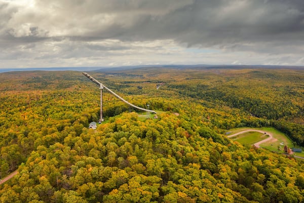 Beautiful autumn view of Copper Peak Ski Jump near Ironwood Michigan - Upper Peninsula - Flying hill