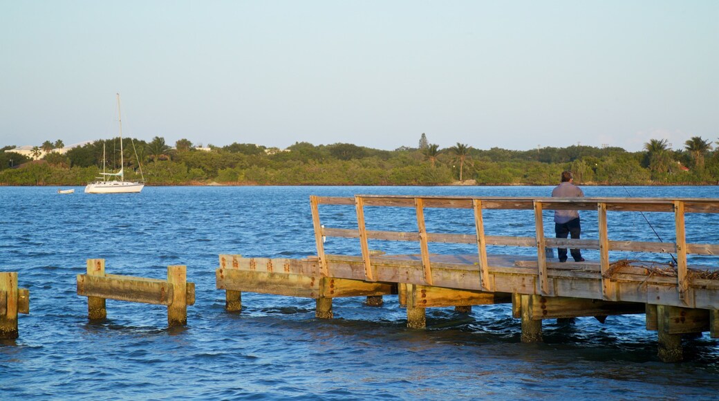 Royal Palm Pointe Park showing a river or creek as well as an individual male