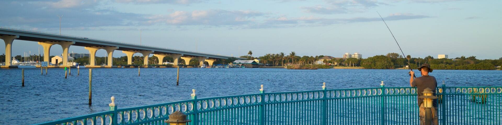 Royal Palm Pointe Park featuring fishing and a river or creek as well as an individual male