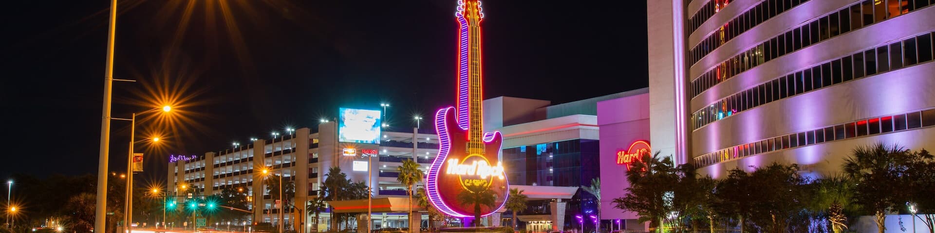 Hard Rock Casino Biloxi which includes night scenes and signage