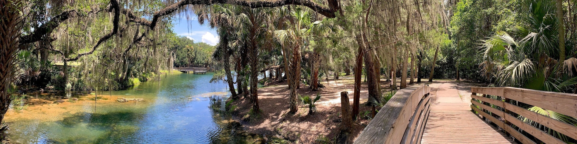 Trail leading over bridge over the river at Gemini Springs State Park just north of Orlando in Debary, Florida