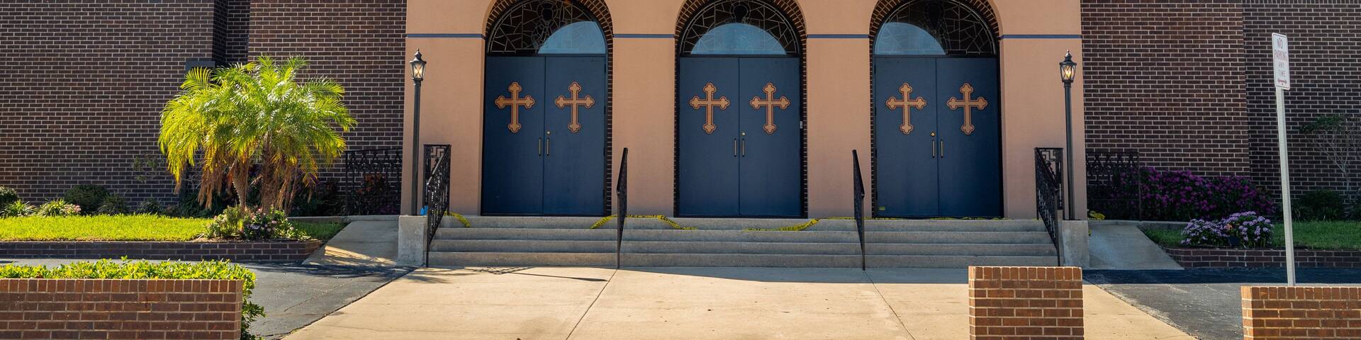 Saint Demetrios Church showing a church or cathedral and signage