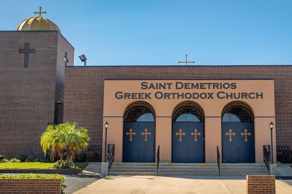Saint Demetrios Church showing a church or cathedral and signage