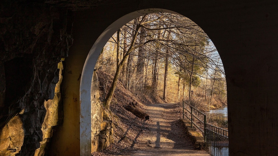 Gates of the Dunbar Cave State Park under the sunlight in Clarksville, Tennessee