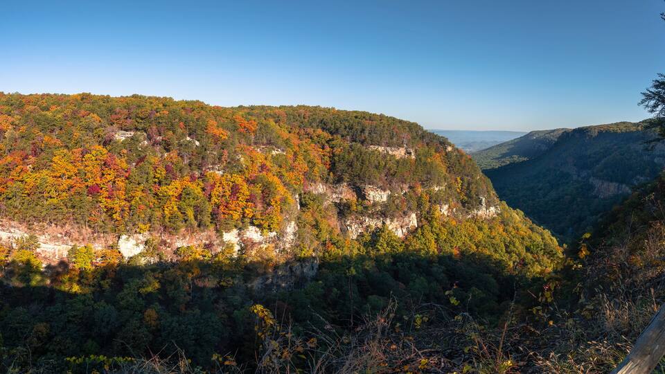 Panoramic view of Cloudland Canyon gorge in the peak of Fall Season