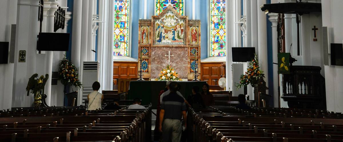 Interior view of St Andrew's Cathedral, the cathedral church of the Anglican Diocese of Singapore.