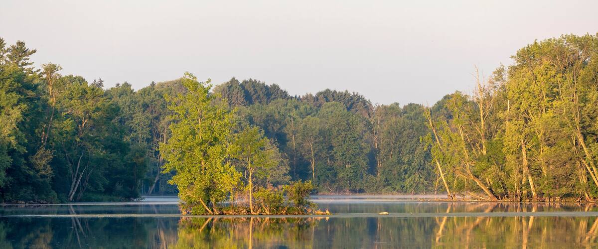 Sunny morning on a Silver lake in Wisconsin