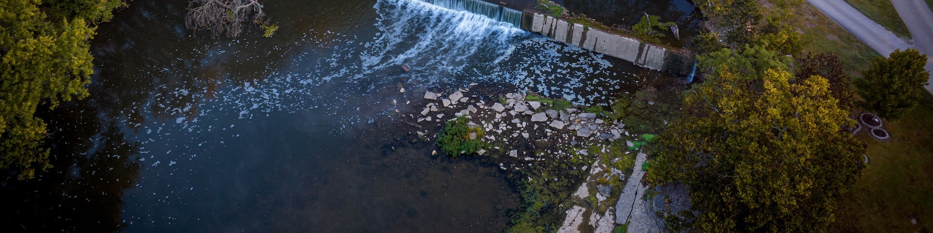 morning drone view over creek