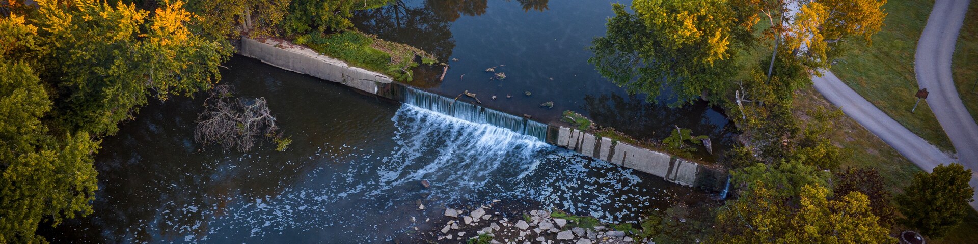 morning drone view over creek