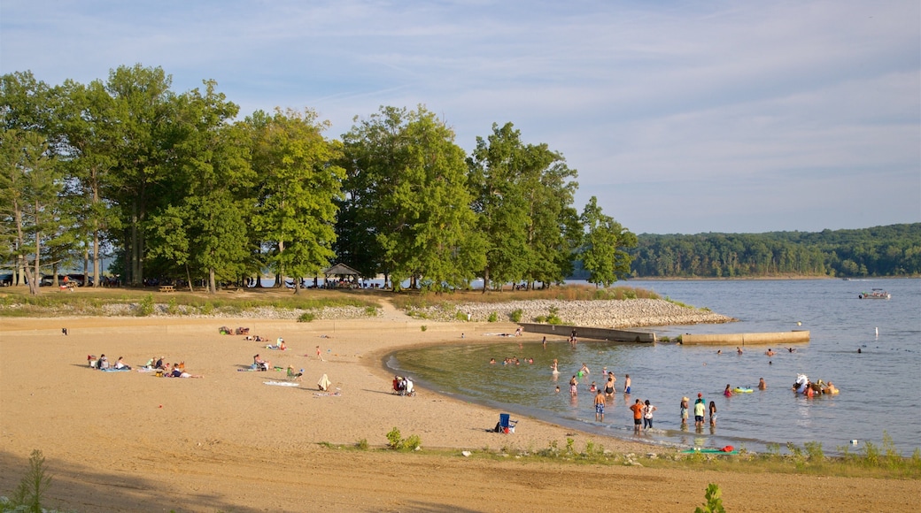 Monroe Lake showing a lake or waterhole, swimming and a sandy beach