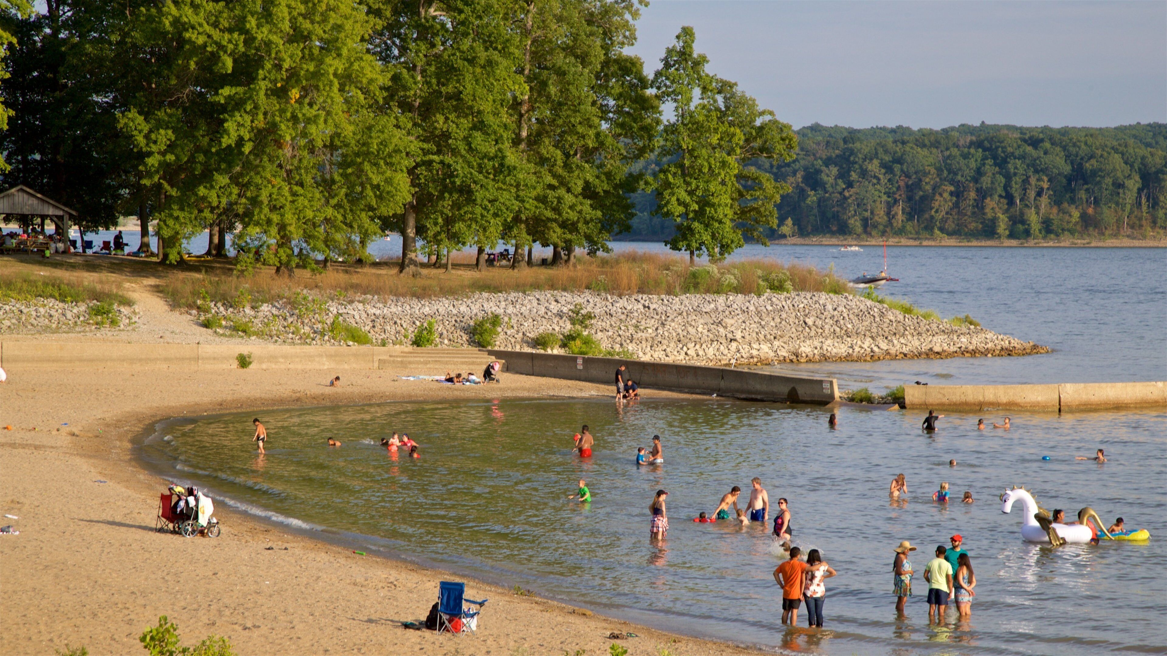 Monroe Lake which includes swimming, a beach and a lake or waterhole