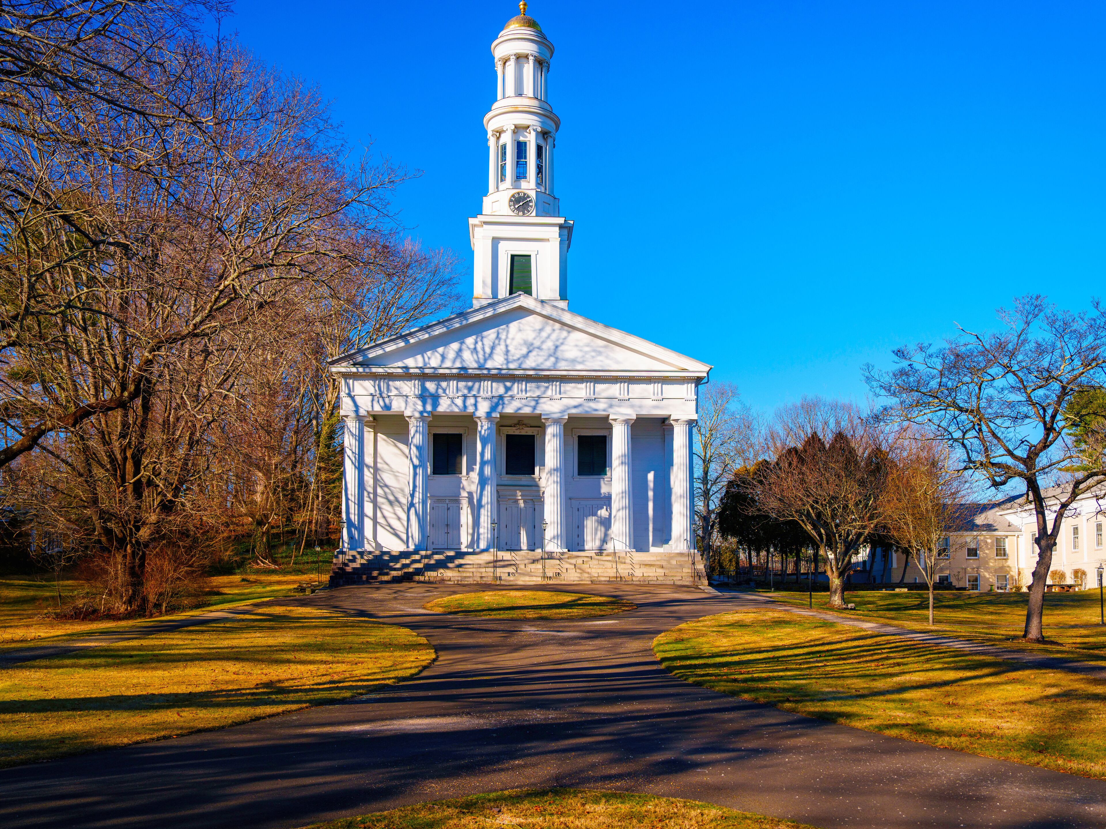 The First Congregational Church at the Historic District in Downtown Madison, Connecticut, USA
