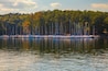 View of a peaceful lake and a marina in the distance at Lake Thurmond in Augusta Ga