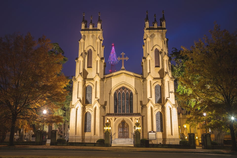 A Gothic-style church with two towers and a large arched entrance.