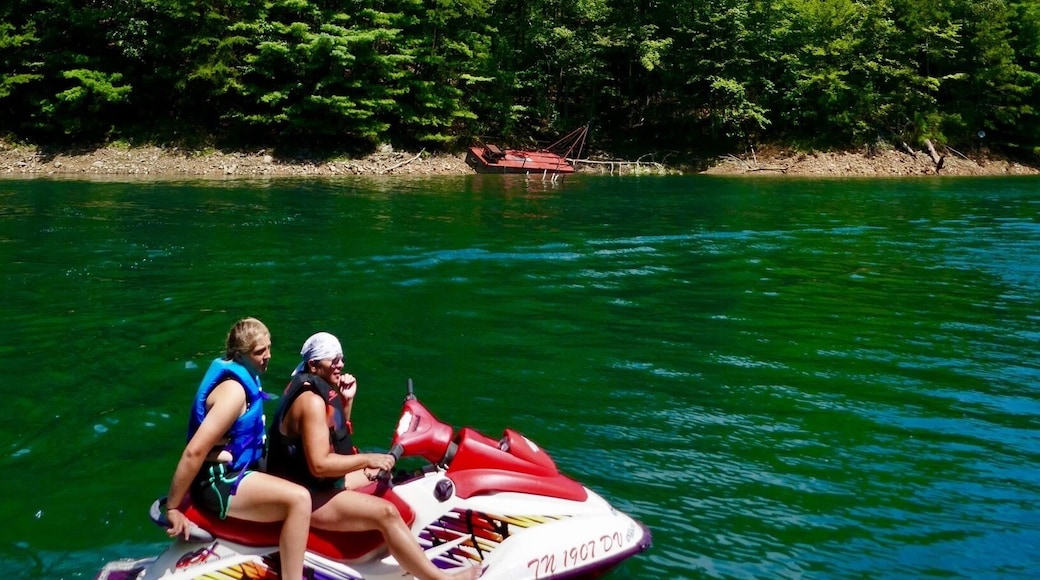 Blue skies above Fontana lake