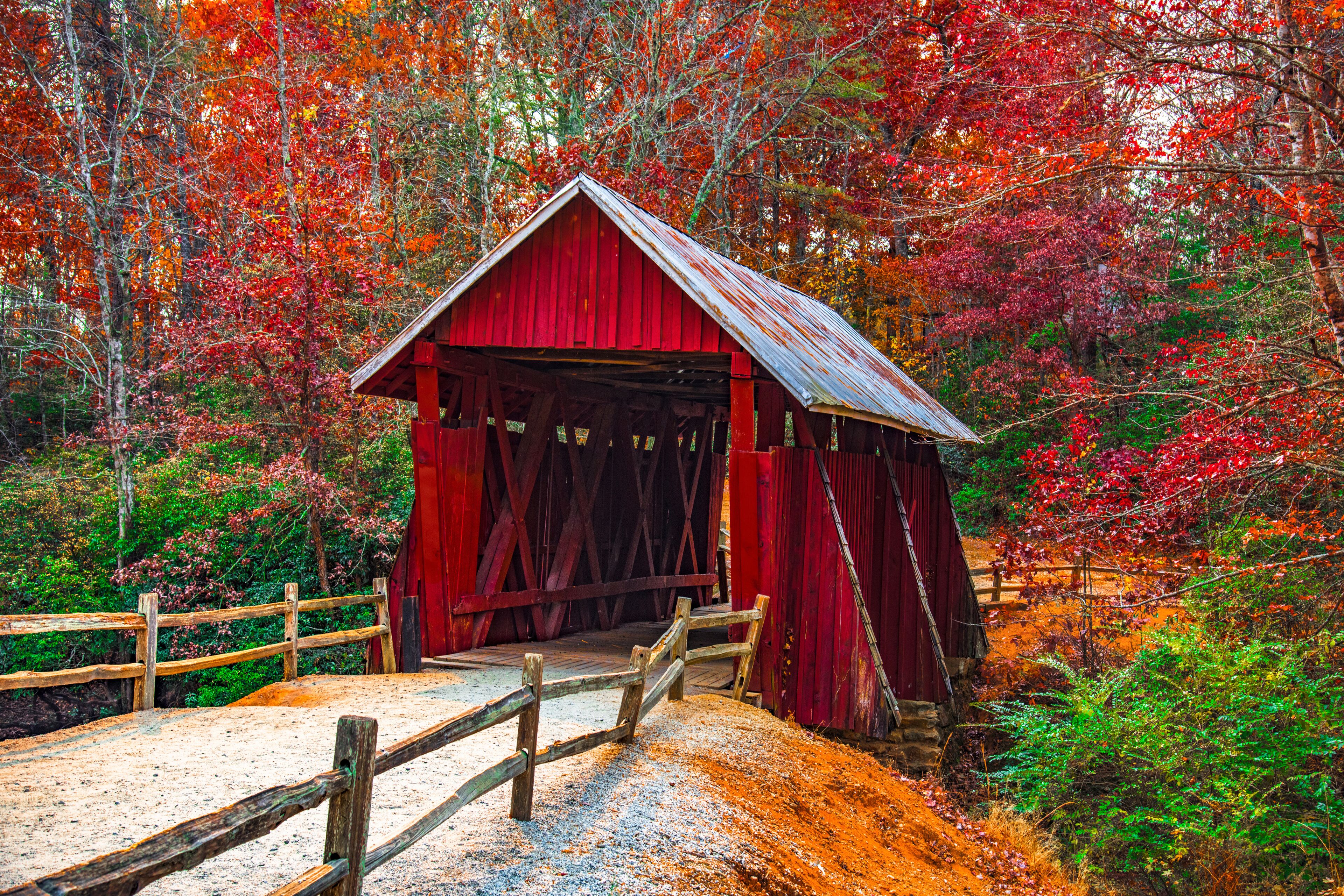 Campbells Covered Bridge in Autumn near Greenville South Carolin