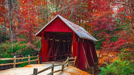 Campbells Covered Bridge in Autumn near Greenville South Carolin