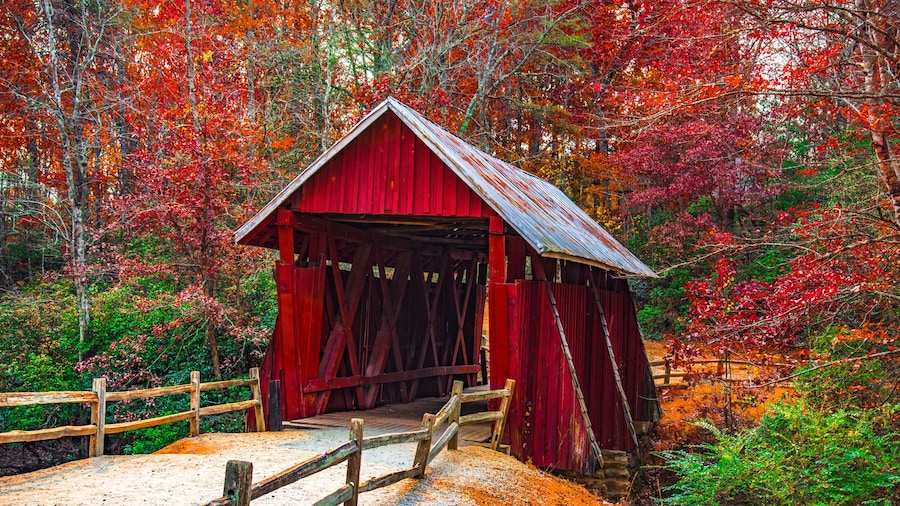 Campbells Covered Bridge in Autumn near Greenville South Carolin