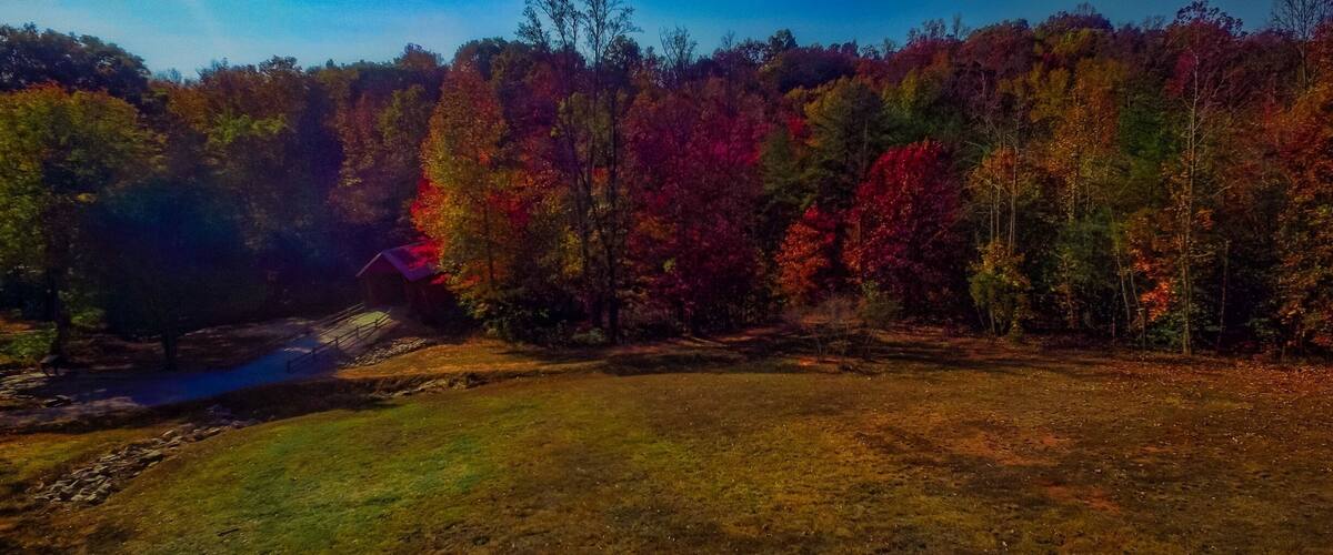 Aerial of Campbell's covered bridge