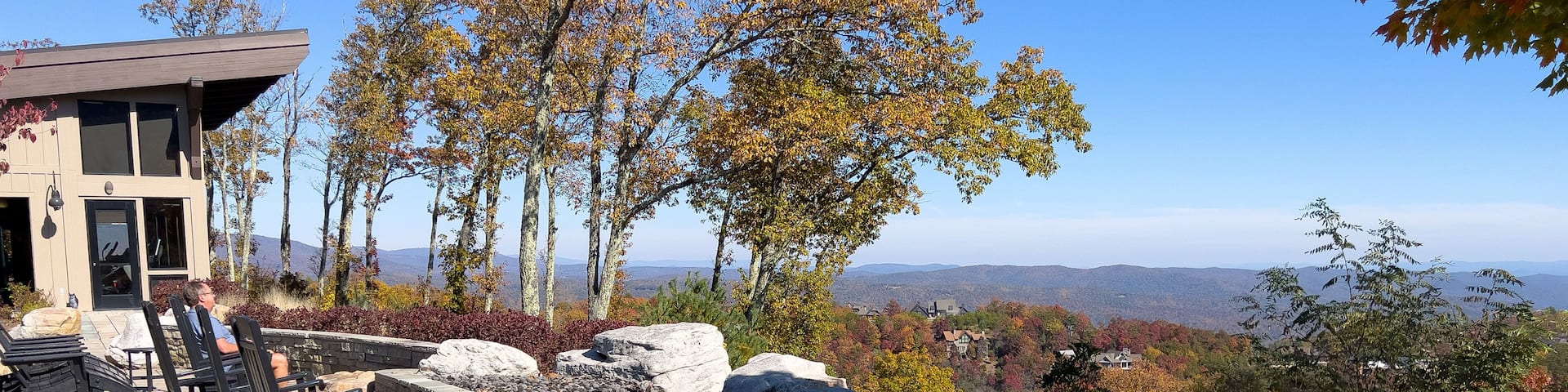 The rocking chairs sitting area at the Blue Ridge Club in Boone, North Carolina.