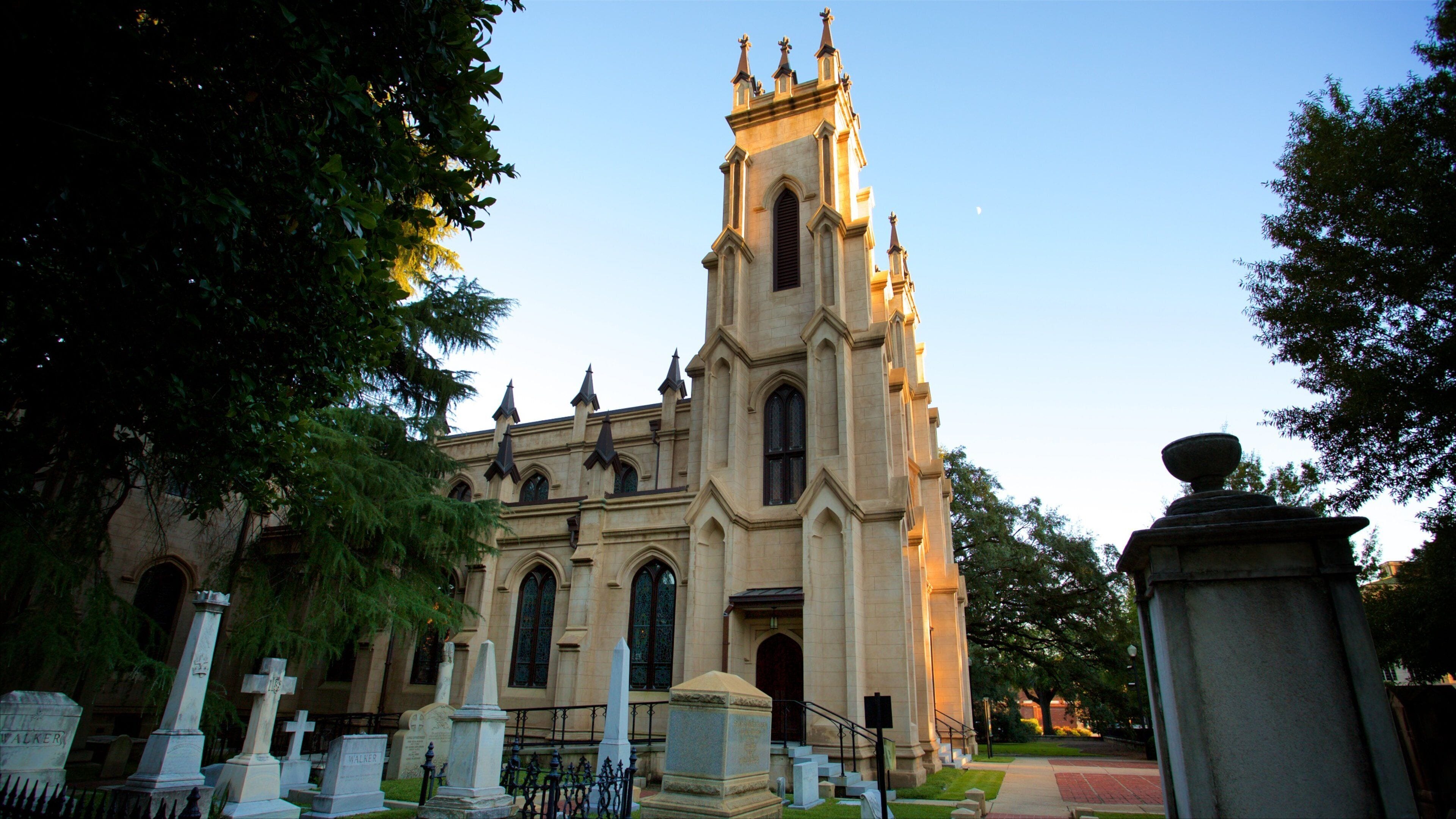 Trinity Episcopal Cathedral showing a church or cathedral, a cemetery and heritage architecture