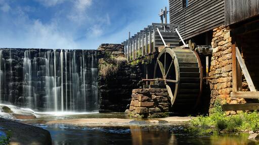 Historic Yates Mill at Yates Mill County Park, Raleigh North Carolina, USA. Historic Yates Mill County Park is a 174-acre park in the southwestern part of Wake County